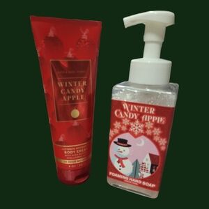 NWOT! BATH AND BODY WORKS WINTER CANDY APPLE BUNDLE 8OZ BODY CREAM 16.9OZ SOAP